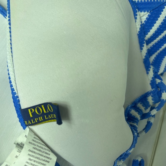 Polo Ralph Lauren Blue White Chevron Bikini Set Top L Bottom M - Picture 9 of 9